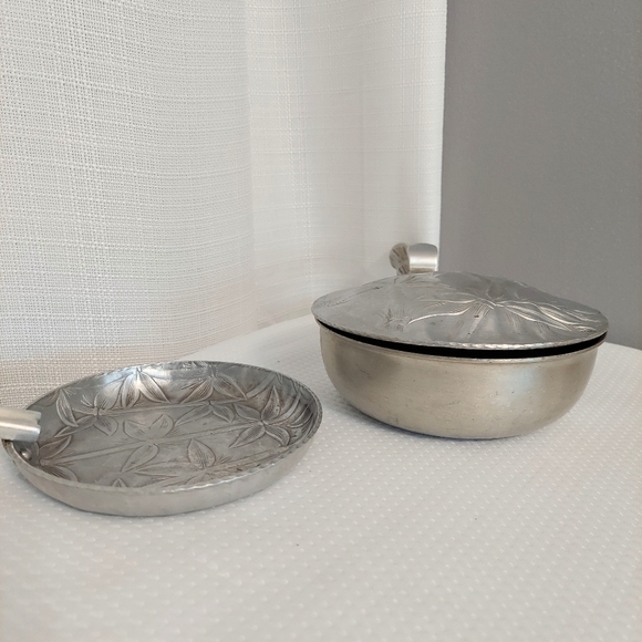 Everlast Silent Butler W Ashtray Insert Bamboo Print Aluminum Hand Forged - Picture 2 of 8